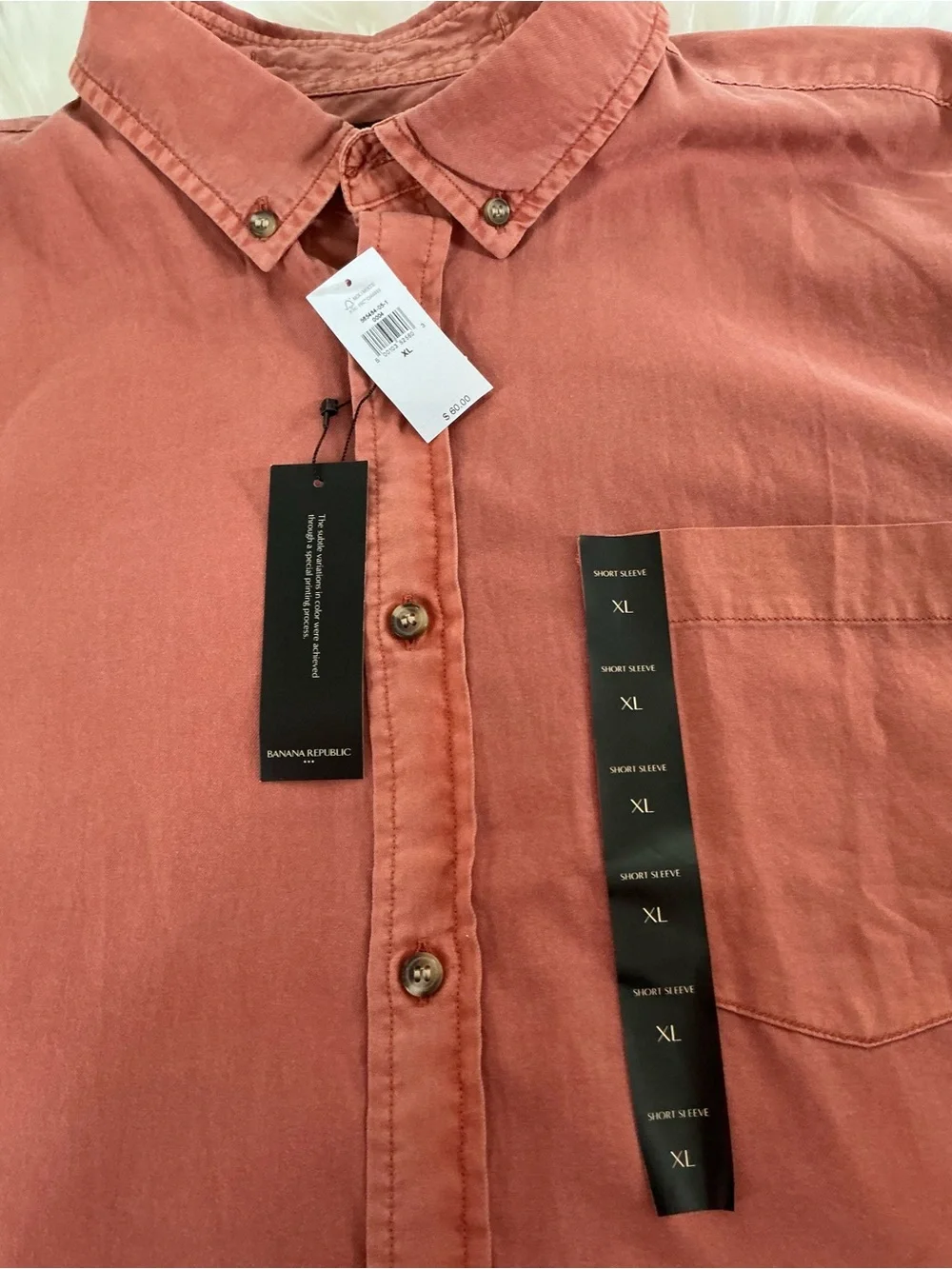 NWT Banana Republic Short Sleeve Slim Fit Button-Down Shirt in Rust Size XL